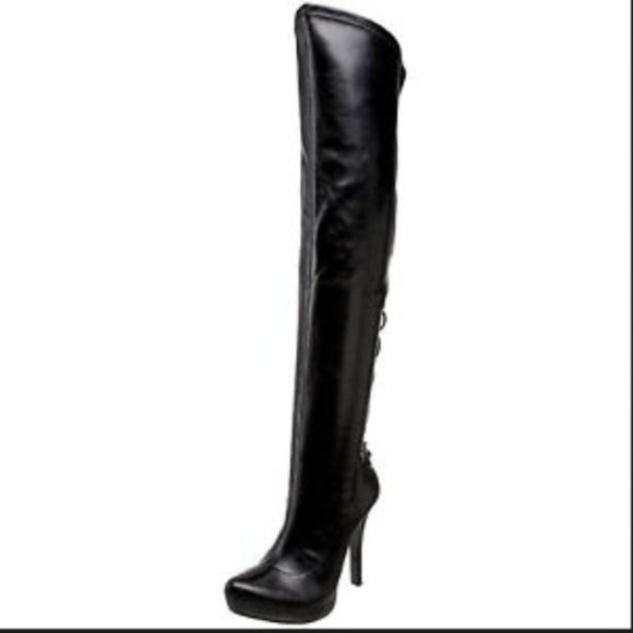 Carlos Santana Shoes - Carlos Santana Lace Black Thigh High Boots, 10M